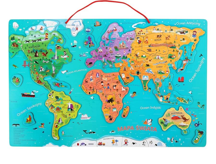 magentyczna mapa świata dla dzieci montessori